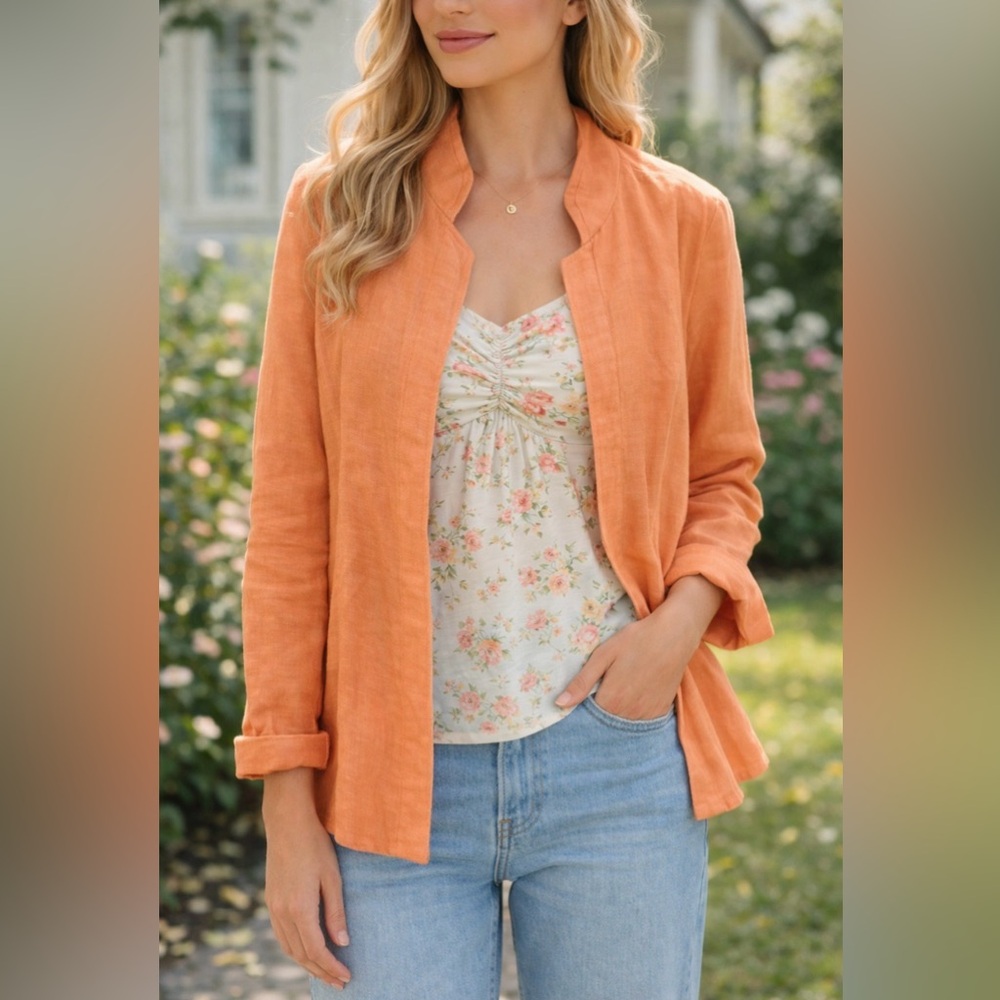 Ellen Tracy Coral  Linen Open Blazer Size 12